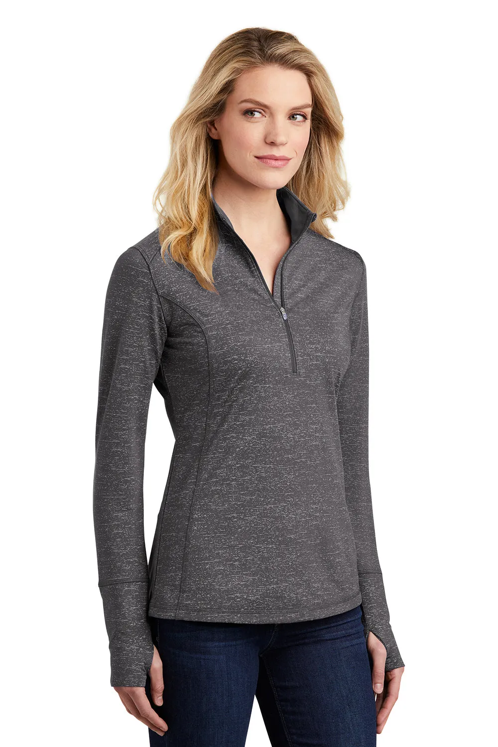 Sport-Tek Womens Sport-Wick Moisture Wicking 1/4 Zip Sweatshirt - Charcoal Grey - Closeout Clothing Sport-Tek