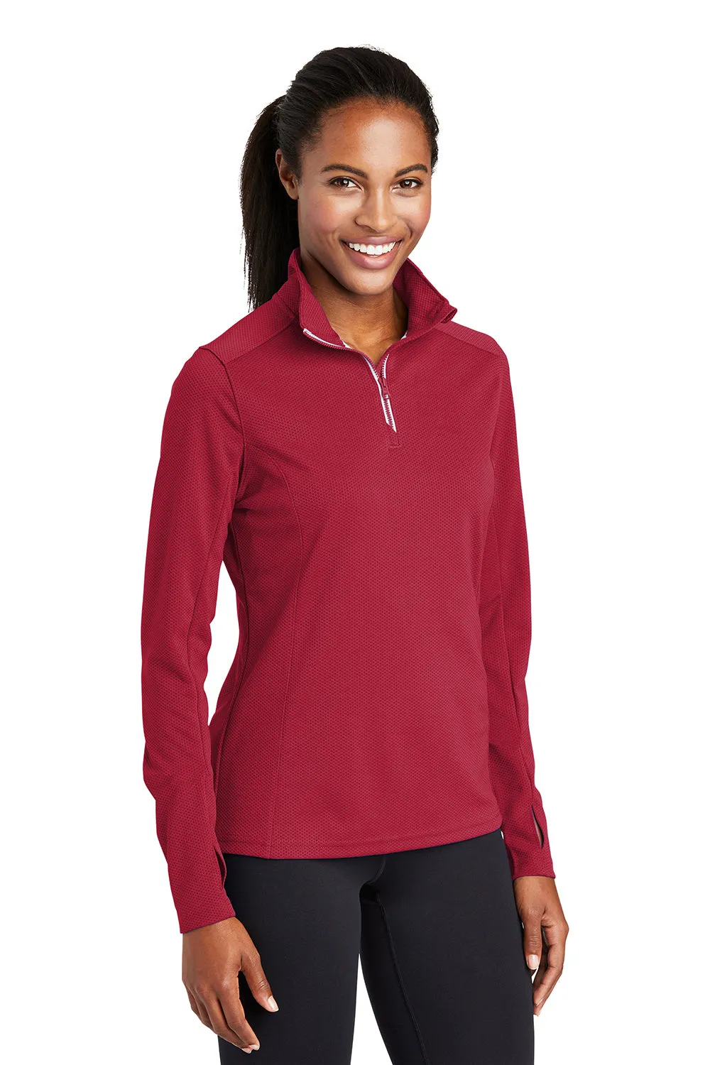 Sport-Tek Womens Sport-Wick Moisture Wicking 1/4 Zip Sweatshirt - Deep Red