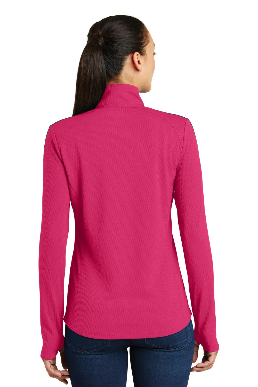 Sport-Tek Womens Sport-Wick Moisture Wicking 1/4 Zip Sweatshirt - Raspberry Pink/Iron Grey - Closeout