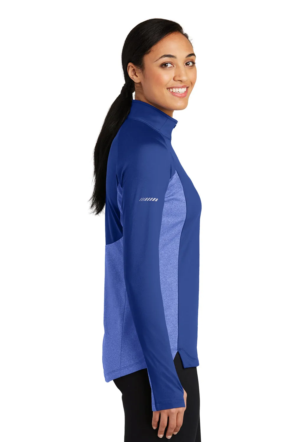 Sport-Tek Womens Sport-Wick Moisture Wicking 1/4 Zip Sweatshirt - True Royal Blue/Heather True Royal Blue - Closeout