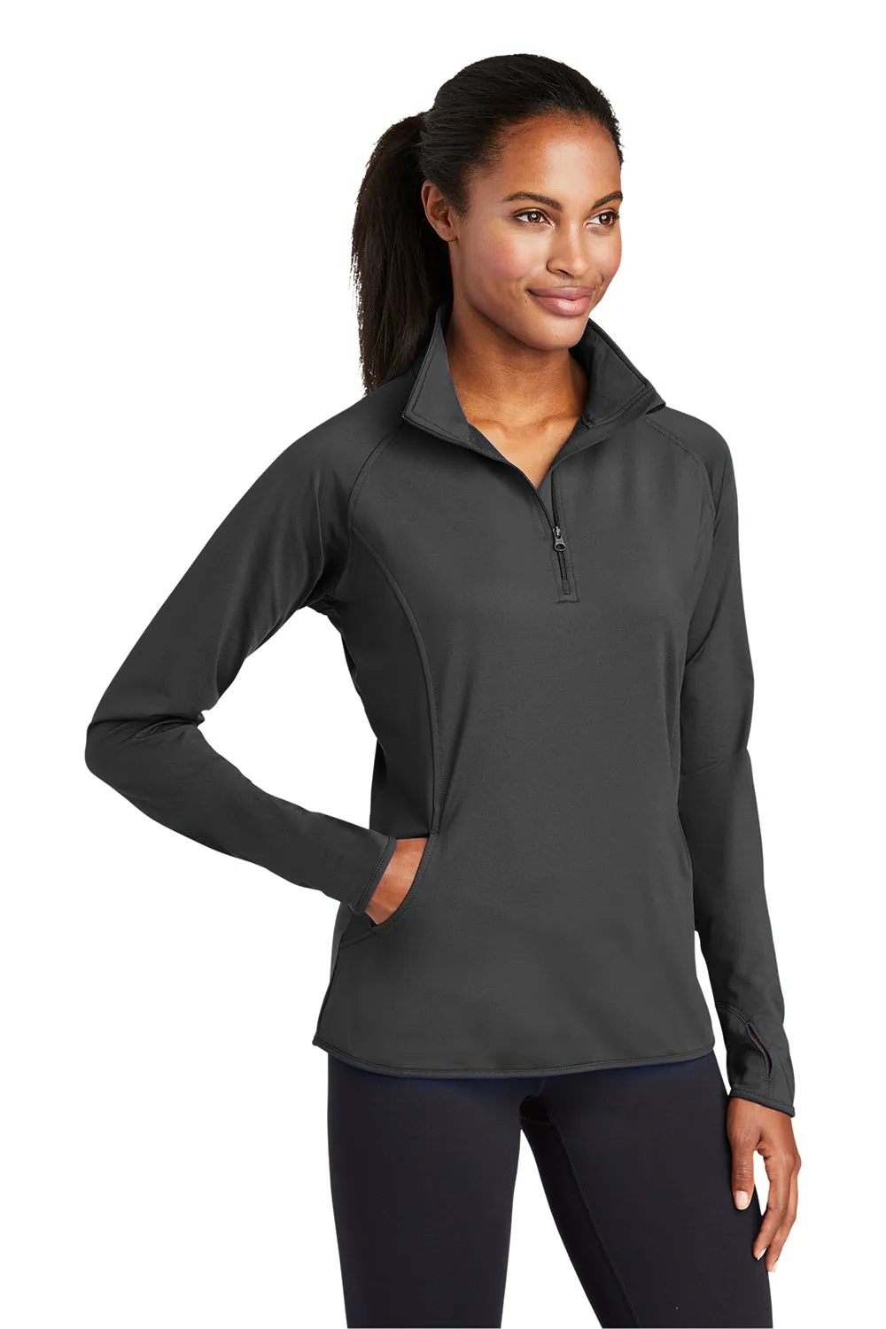 Sport-Tek Womens Sport-Wick Moisture Wicking 1/4 Zip Sweatshirt w/ Pouch Pocket - Charcoal Grey