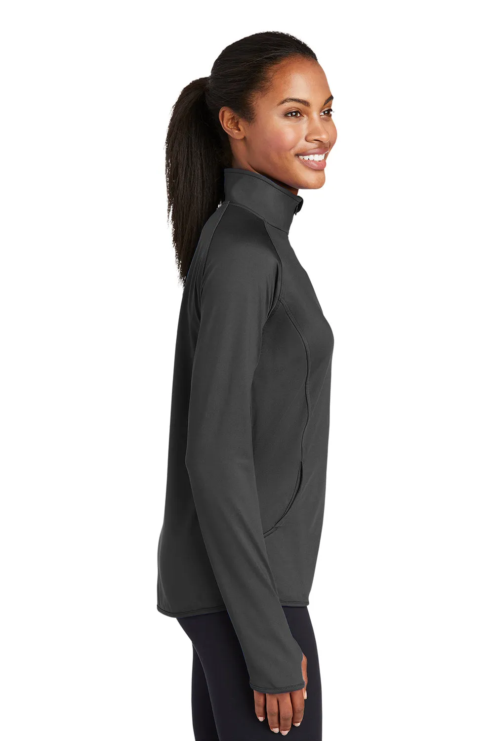 Sport-Tek Womens Sport-Wick Moisture Wicking 1/4 Zip Sweatshirt w/ Pouch Pocket - Charcoal Grey