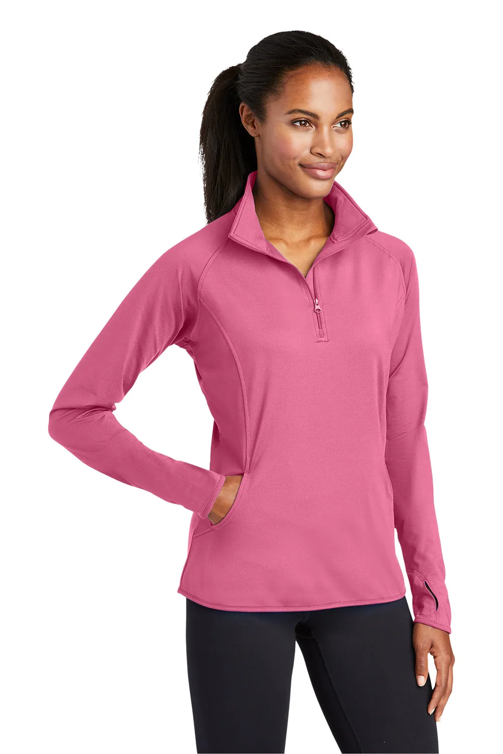 Sport-Tek Womens Sport-Wick Moisture Wicking 1/4 Zip Sweatshirt w/ Pouch Pocket - Dusty Rose Pink