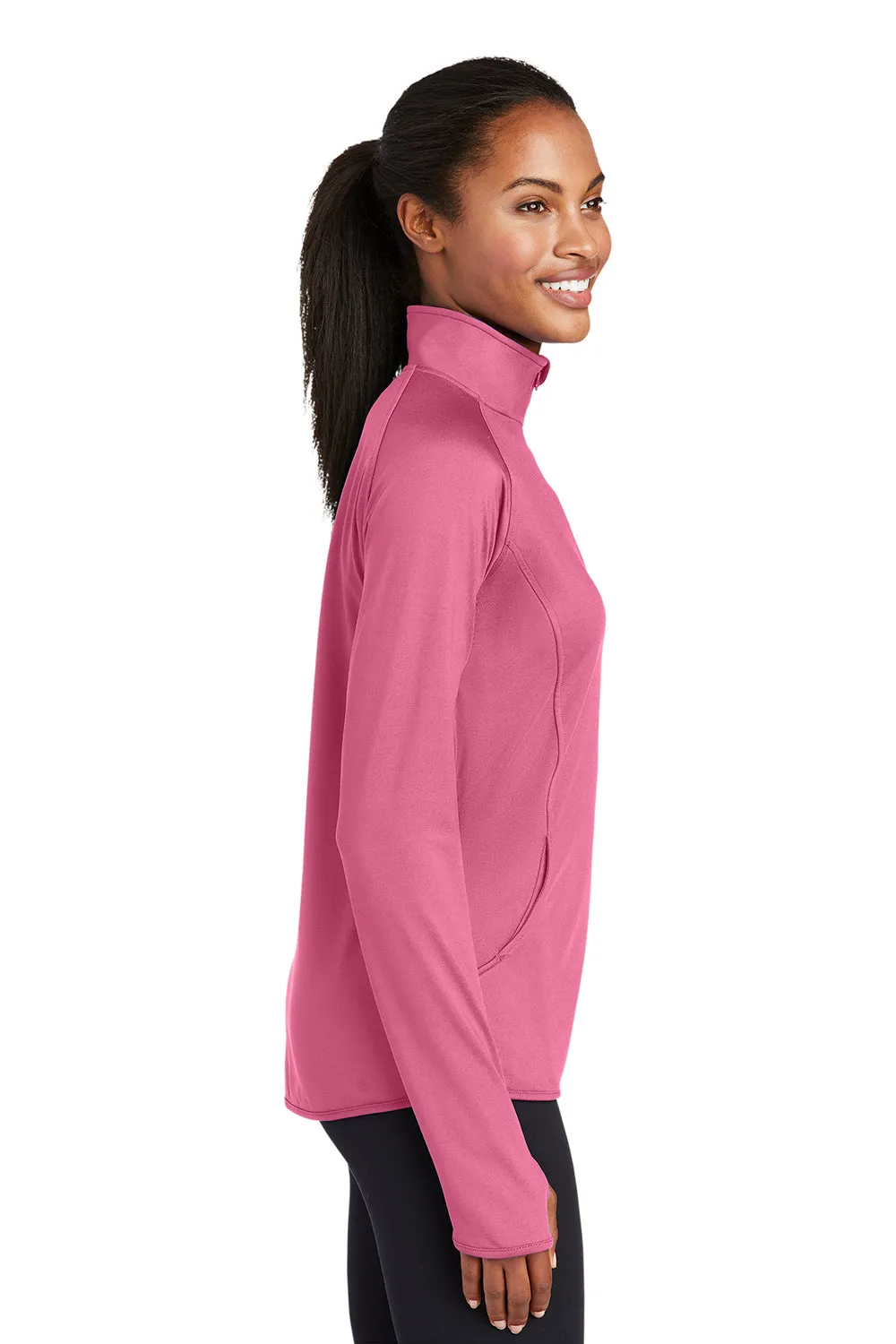 Sport-Tek Womens Sport-Wick Moisture Wicking 1/4 Zip Sweatshirt w/ Pouch Pocket - Dusty Rose Pink