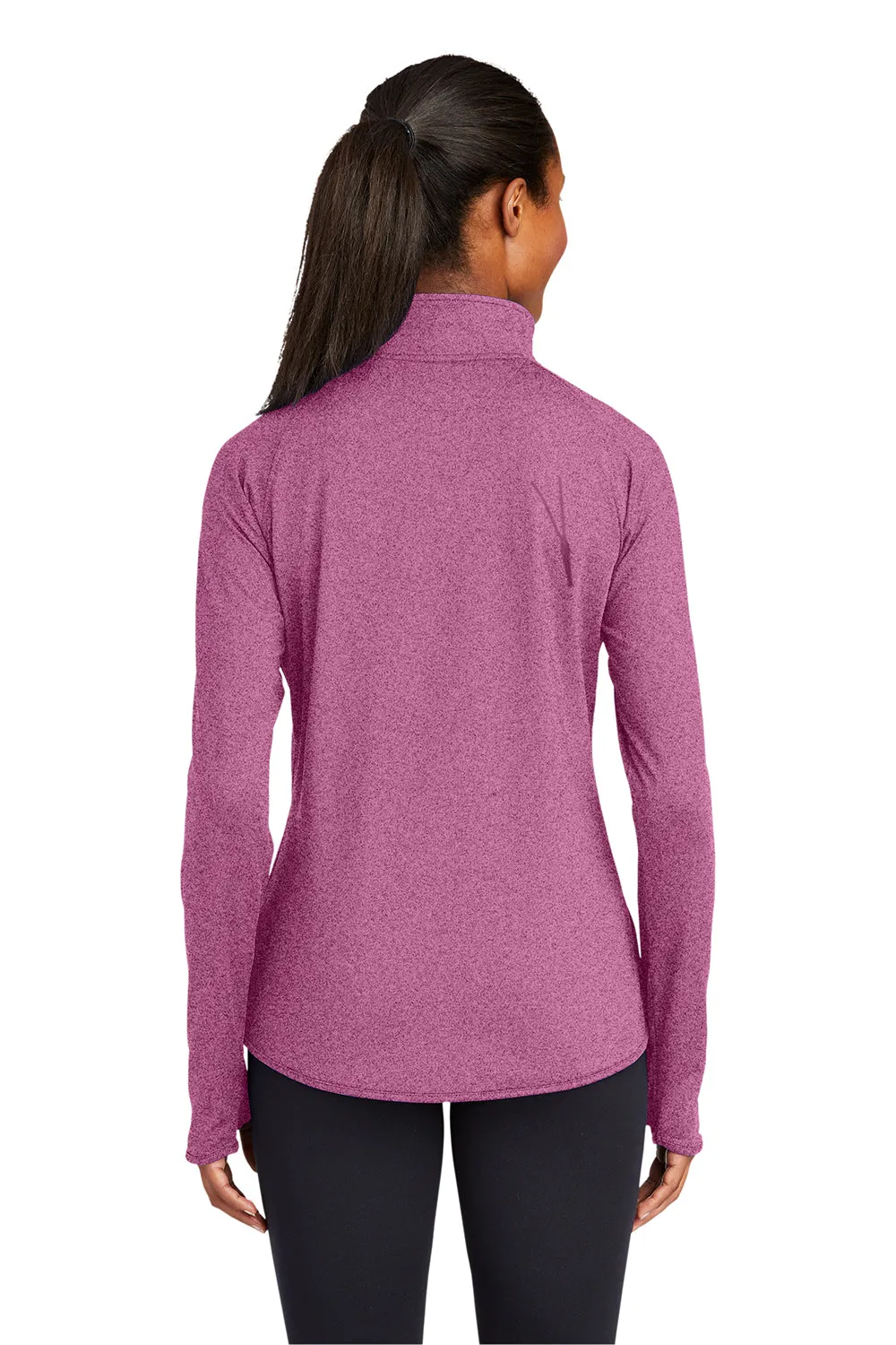 Sport-Tek Womens Sport-Wick Moisture Wicking 1/4 Zip Sweatshirt w/ Pouch Pocket - Heather Pink Rush