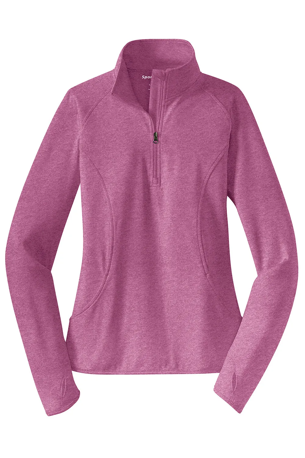 Sport-Tek Womens Sport-Wick Moisture Wicking 1/4 Zip Sweatshirt w/ Pouch Pocket - Heather Pink Rush