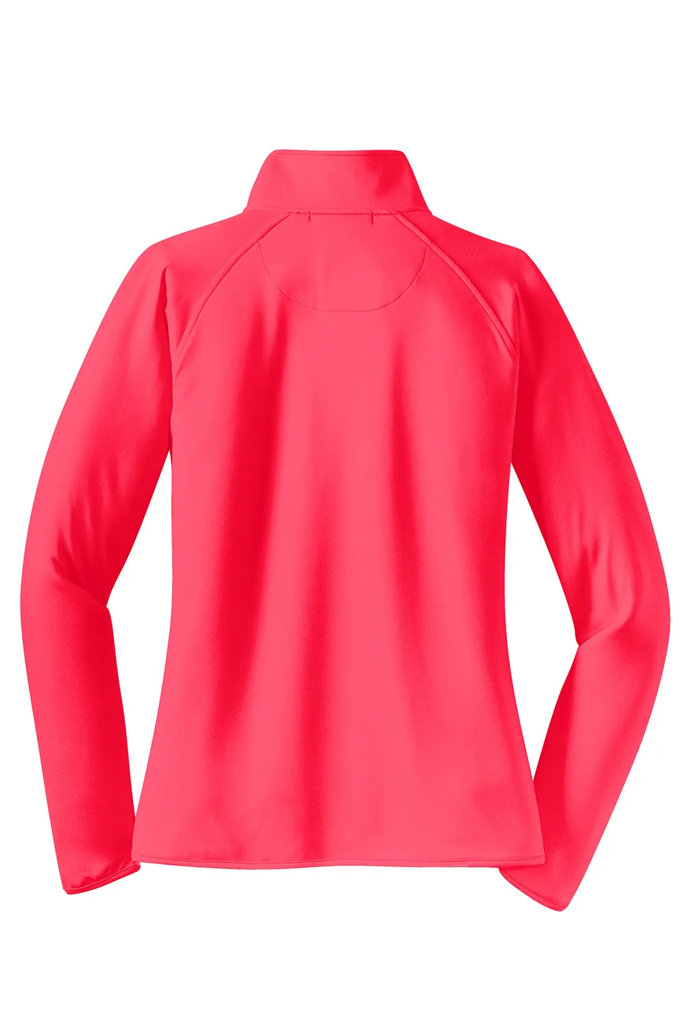 Sport-Tek Womens Sport-Wick Moisture Wicking 1/4 Zip Sweatshirt w/ Pouch Pocket - Hot Coral Pink