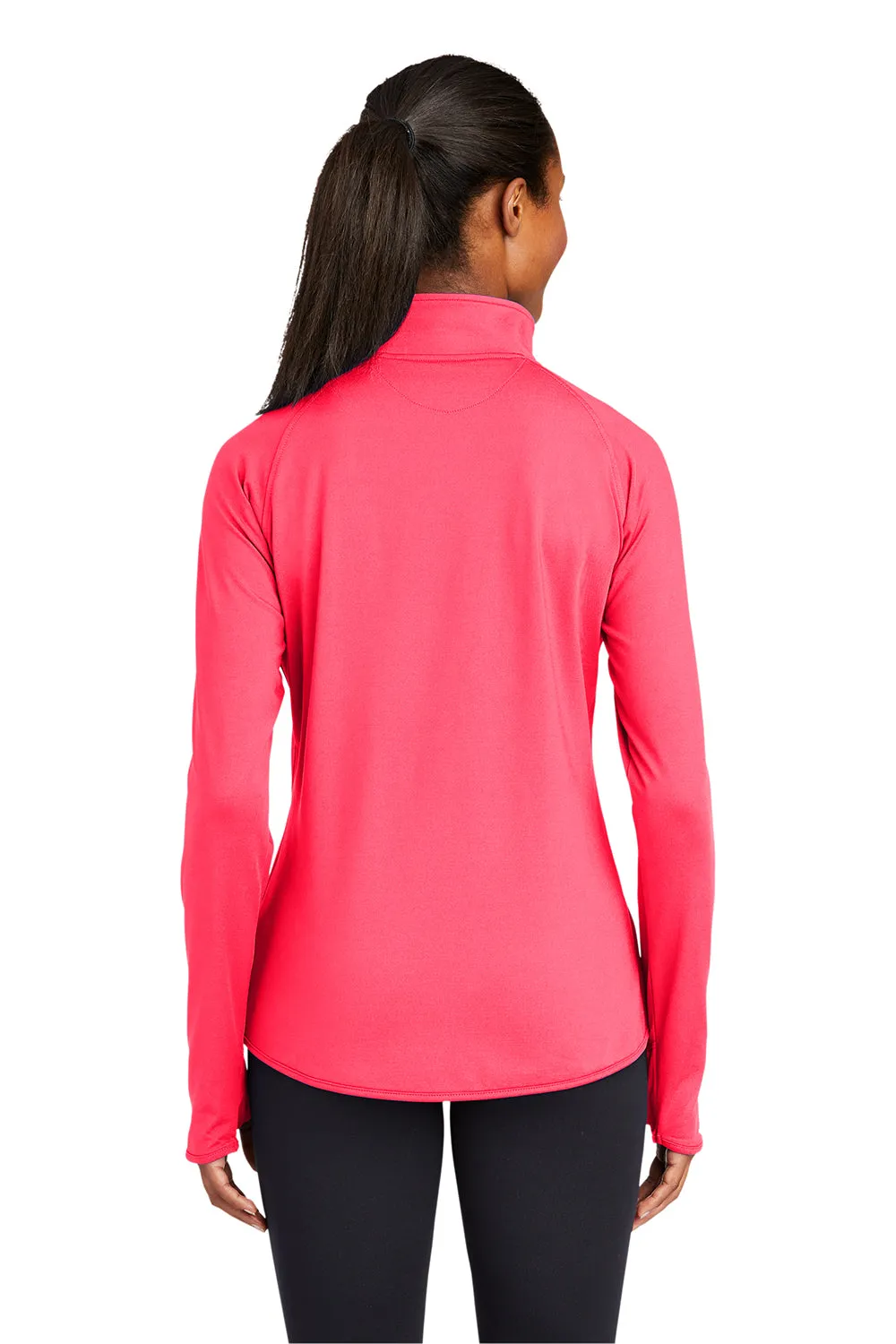 Sport-Tek Womens Sport-Wick Moisture Wicking 1/4 Zip Sweatshirt w/ Pouch Pocket - Hot Coral Pink