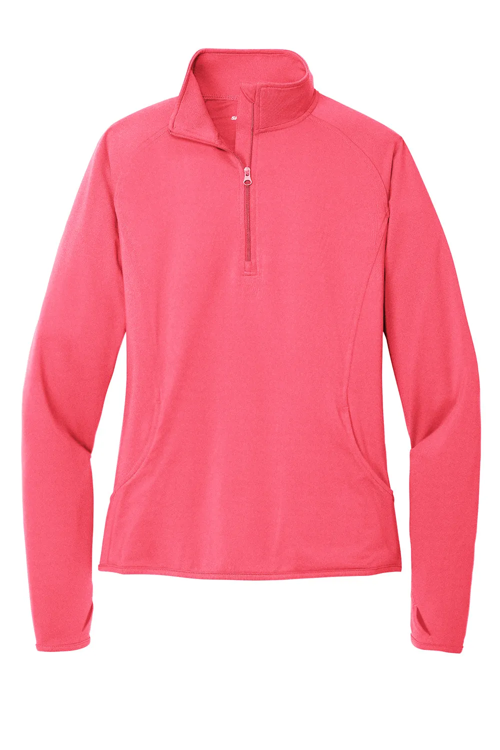 Sport-Tek Womens Sport-Wick Moisture Wicking 1/4 Zip Sweatshirt w/ Pouch Pocket - Hot Coral Pink