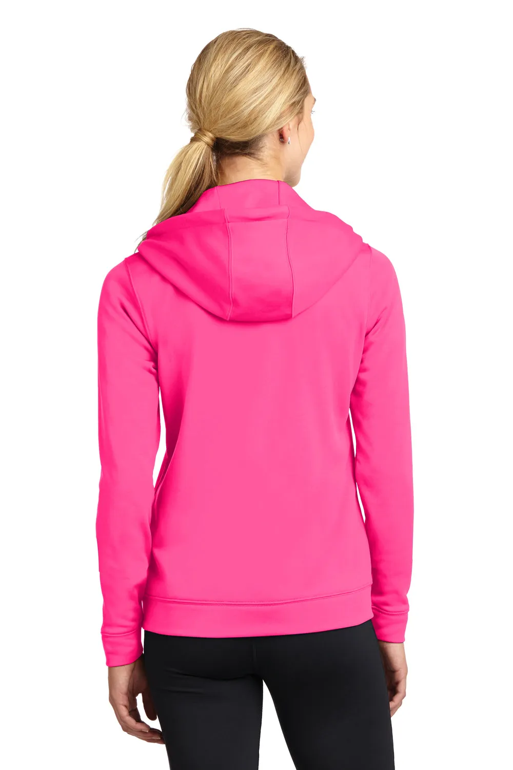 Sport-Tek Womens Sport-Wick Moisture Wicking Fleece Full Zip Hooded Sweatshirt Hoodie w/ Pockets - Neon Pink - Closeout