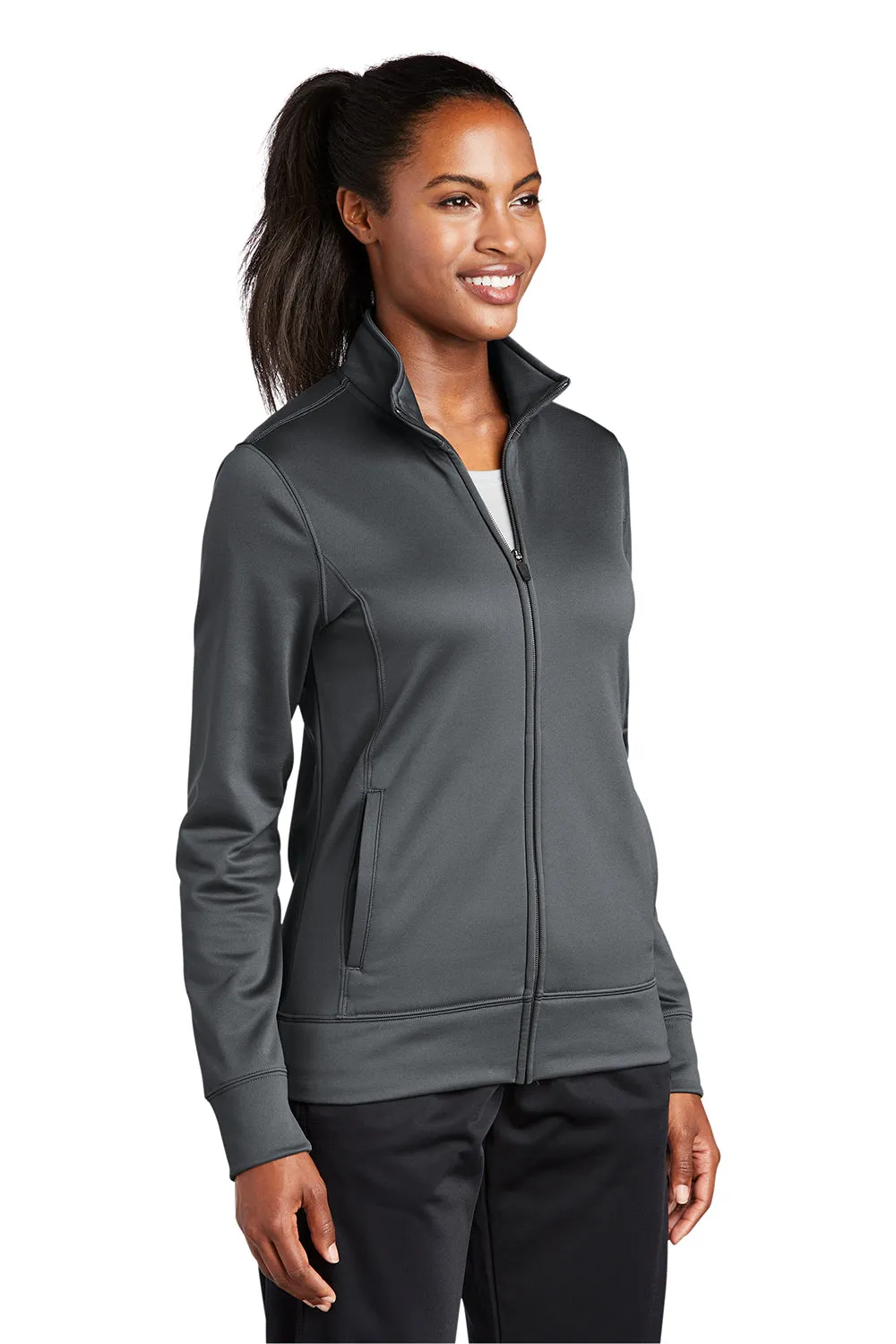Sport-Tek Womens Sport-Wick Moisture Wicking Fleece Full Zip Sweatshirt w/ Pockets - Dark Smoke Grey