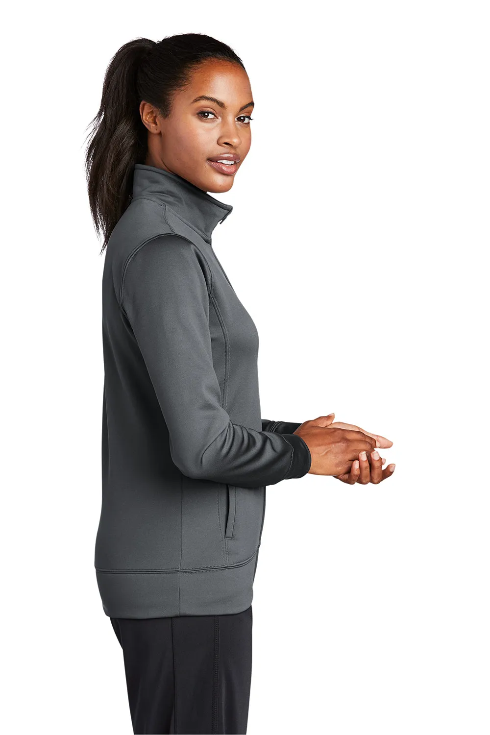 Sport-Tek Womens Sport-Wick Moisture Wicking Fleece Full Zip Sweatshirt w/ Pockets - Dark Smoke Grey