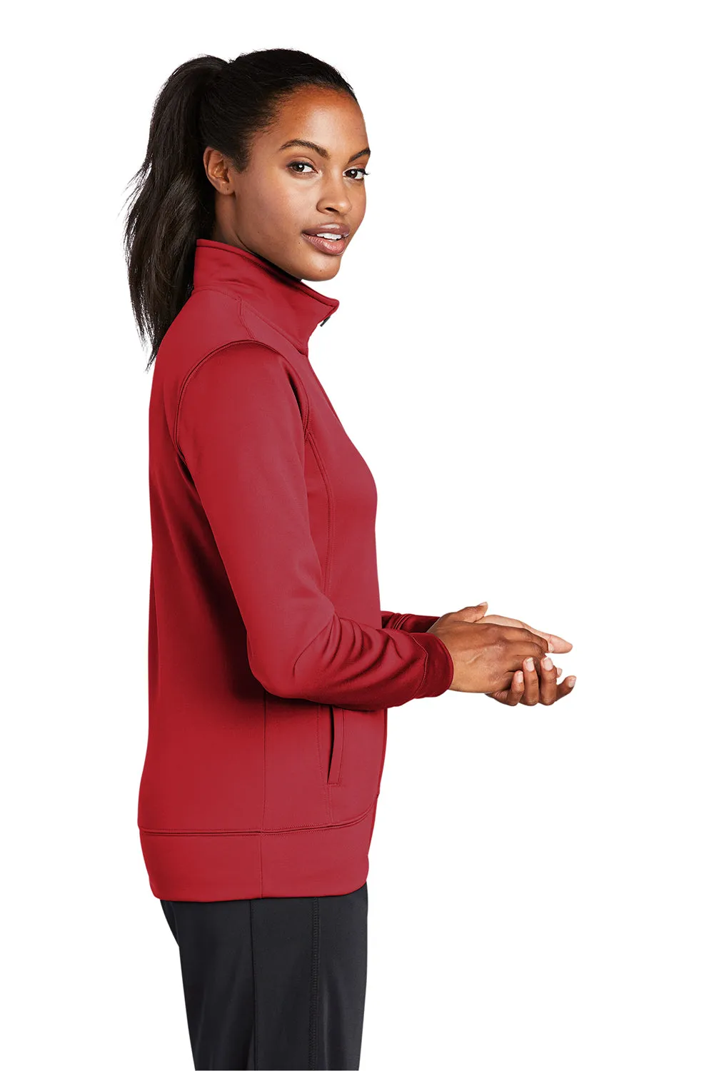 Sport-Tek Womens Sport-Wick Moisture Wicking Fleece Full Zip Sweatshirt w/ Pockets - Deep Red