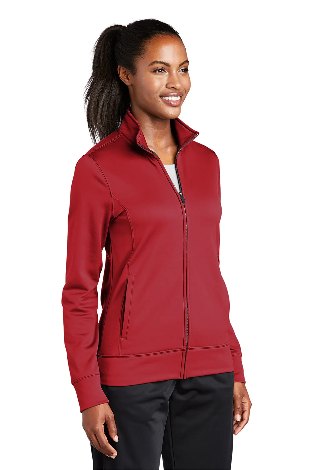 Sport-Tek Womens Sport-Wick Moisture Wicking Fleece Full Zip Sweatshirt w/ Pockets - Deep Red