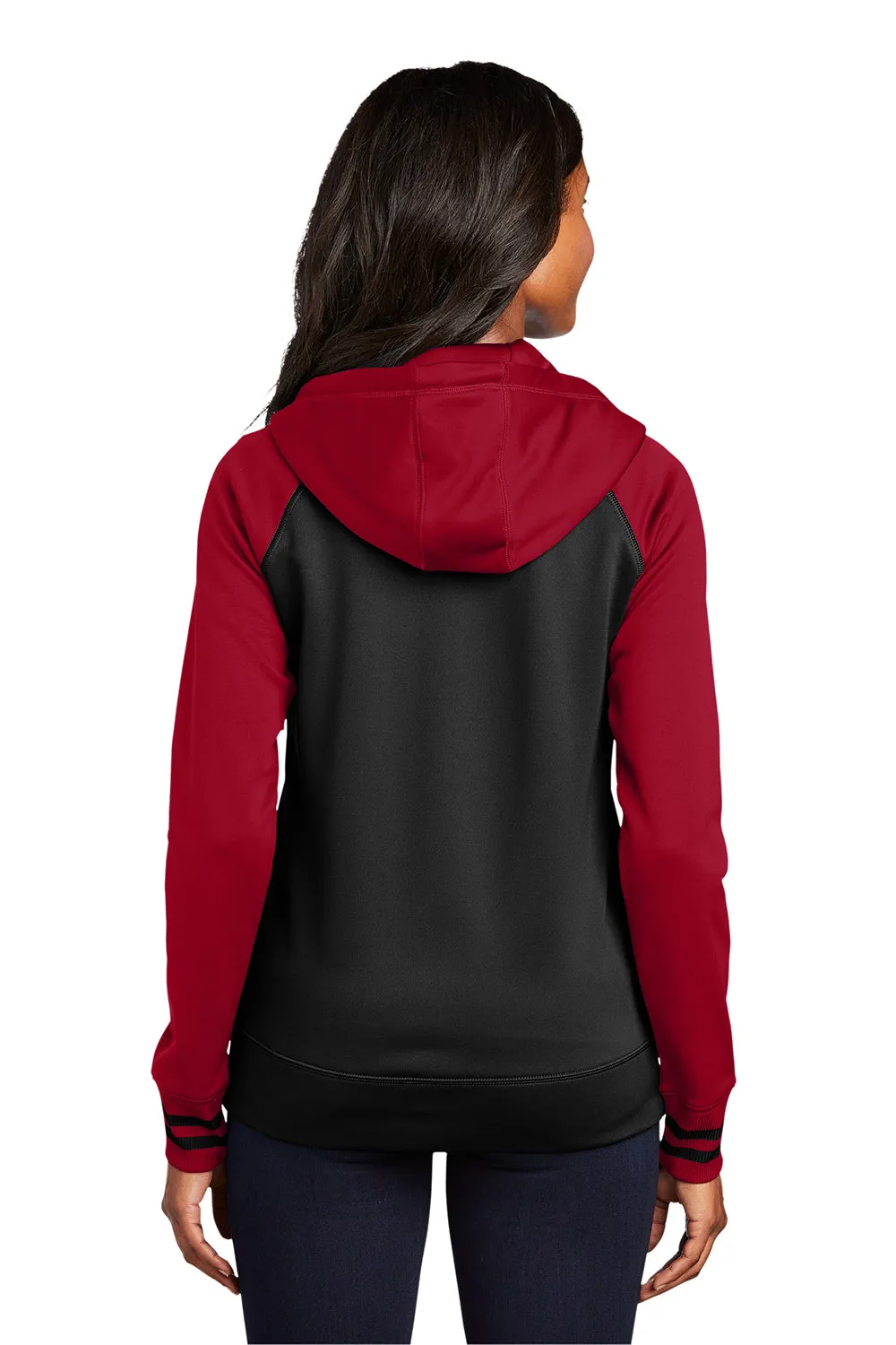 Sport-Tek Womens Sport-Wick Moisture Wicking Fleece Hooded Sweatshirt Hoodie w/ Pockets - Black/Deep Red