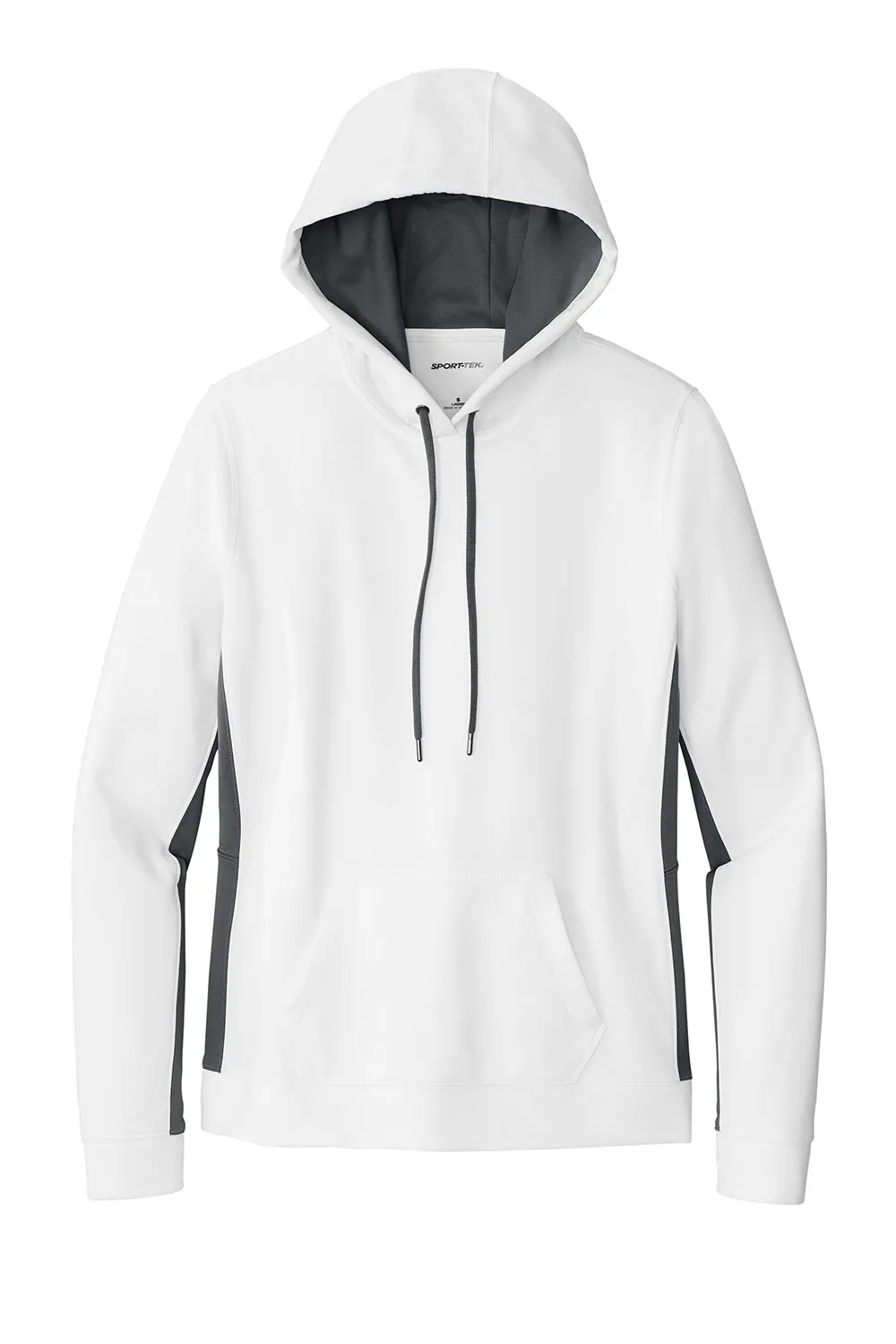 Sport-Tek Womens Sport-Wick Moisture Wicking Fleece Hooded Sweatshirt Hoodie w/ Pouch Pocket - White/Dark Smoke Grey - Closeout Clothing Sport-Tek