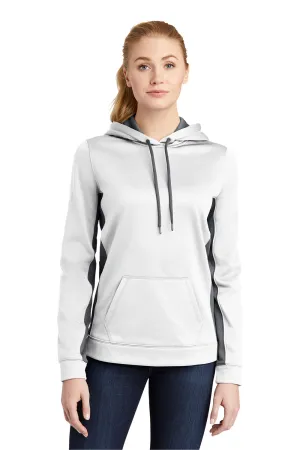 Sport-Tek Womens Sport-Wick Moisture Wicking Fleece Hooded Sweatshirt Hoodie w/ Pouch Pocket - White/Dark Smoke Grey - Closeout Clothing Sport-Tek