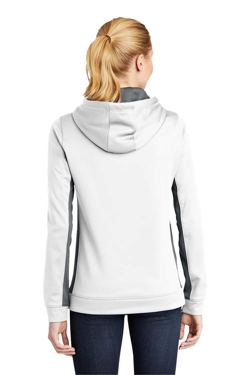 Sport-Tek Womens Sport-Wick Moisture Wicking Fleece Hooded Sweatshirt Hoodie w/ Pouch Pocket - White/Dark Smoke Grey - Closeout Clothing Sport-Tek