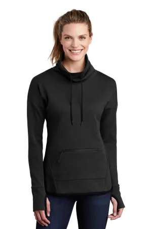 Sport-Tek Womens Triumph Fleece Cowl Neck Sweatshirt w/ Pocket - Black Clothing Sport-Tek