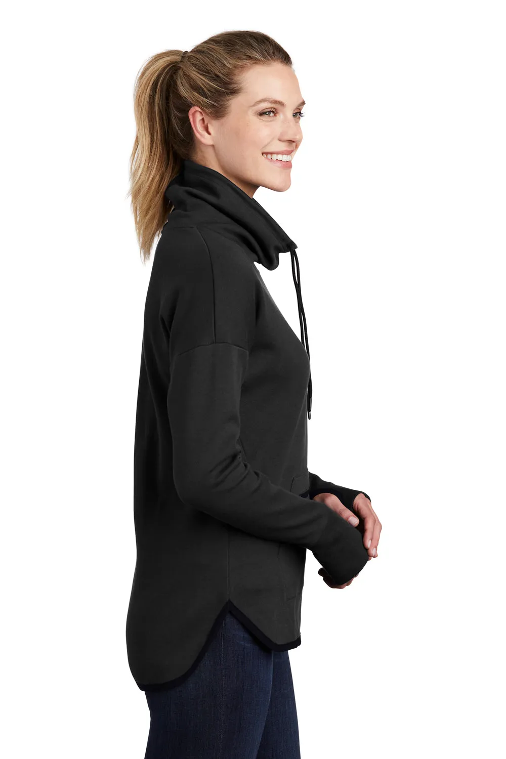 Sport-Tek Womens Triumph Fleece Cowl Neck Sweatshirt w/ Pocket - Black Clothing Sport-Tek