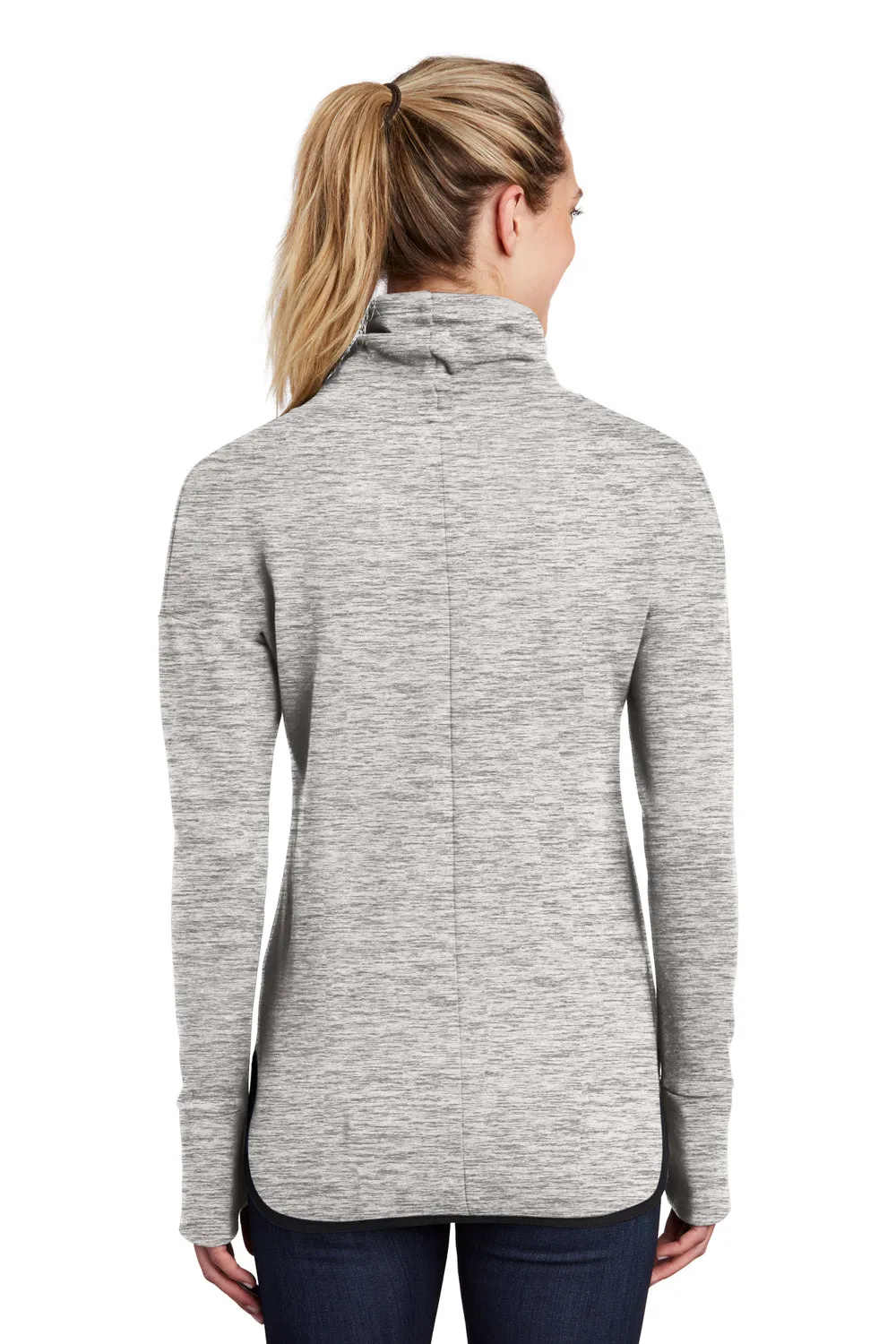 Sport-Tek Womens Triumph Fleece Cowl Neck Sweatshirt w/ Pocket - Heather Grey Clothing Sport-Tek
