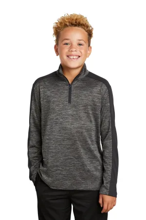 Sport-Tek Youth Electric Heather Moisture Wicking 1/4 Zip Sweatshirt - Grey Black Electric/Black