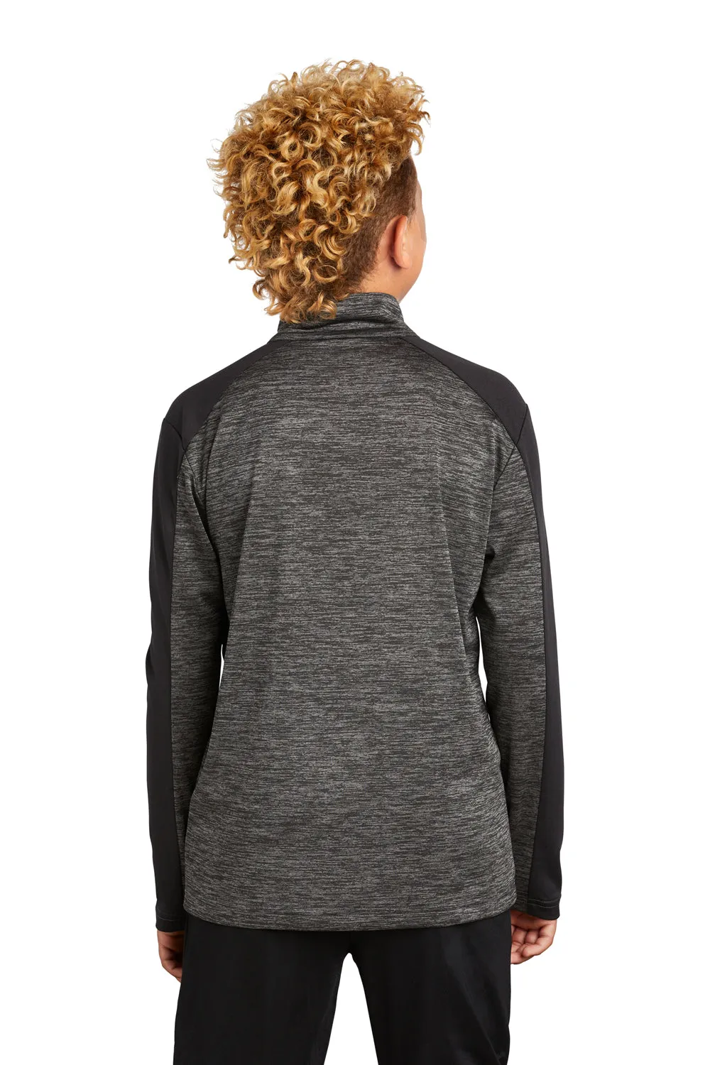Sport-Tek Youth Electric Heather Moisture Wicking 1/4 Zip Sweatshirt - Grey Black Electric/Black