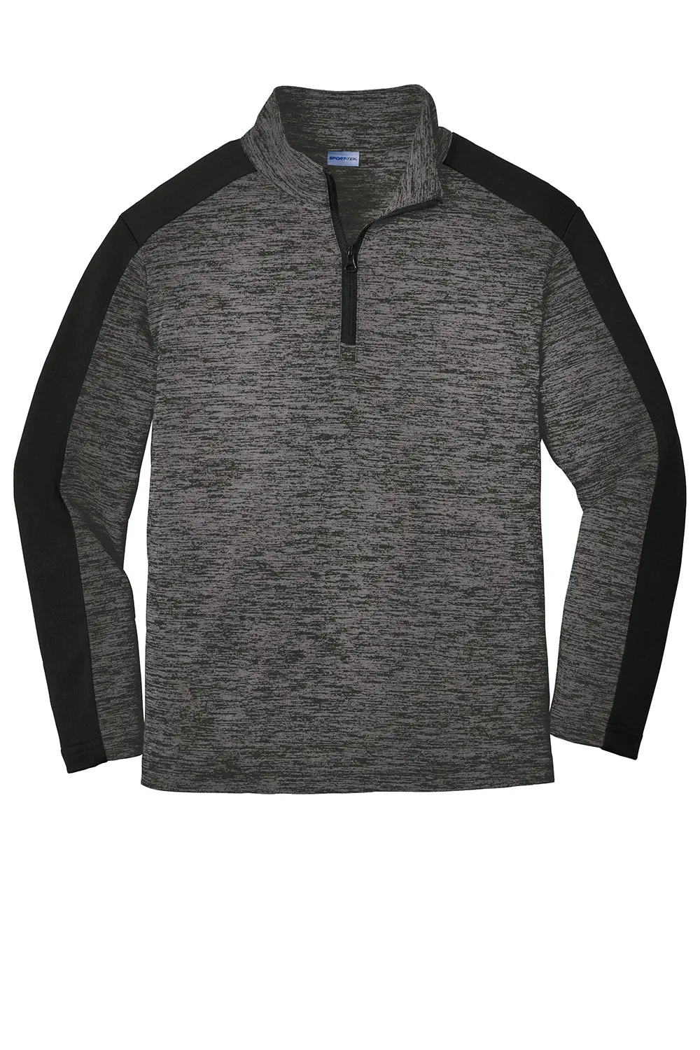 Sport-Tek Youth Electric Heather Moisture Wicking 1/4 Zip Sweatshirt - Grey Black Electric/Black