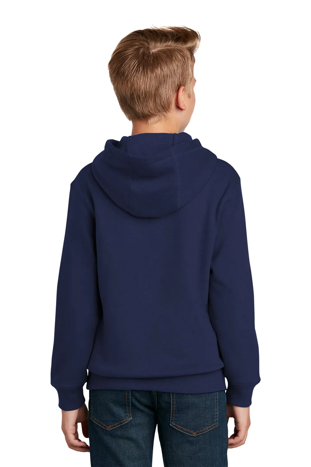 Sport-Tek Youth Shrink Resistant Fleece Hooded Sweatshirt Hoodie w/ Pouch Pocket - True Navy Blue