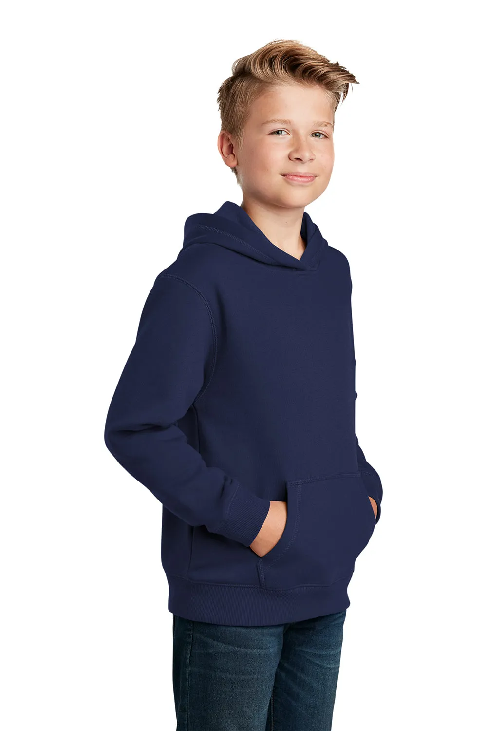 Sport-Tek Youth Shrink Resistant Fleece Hooded Sweatshirt Hoodie w/ Pouch Pocket - True Navy Blue