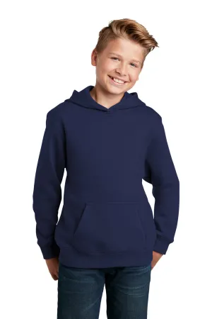 Sport-Tek Youth Shrink Resistant Fleece Hooded Sweatshirt Hoodie w/ Pouch Pocket - True Navy Blue