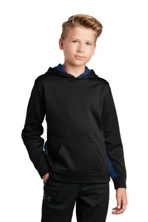 Sport-Tek Youth Sport-Wick CamoHex Moisture Wicking Fleece Hooded Sweatshirt Hoodie w/ Pouch Pocket - Black/True Royal Blue