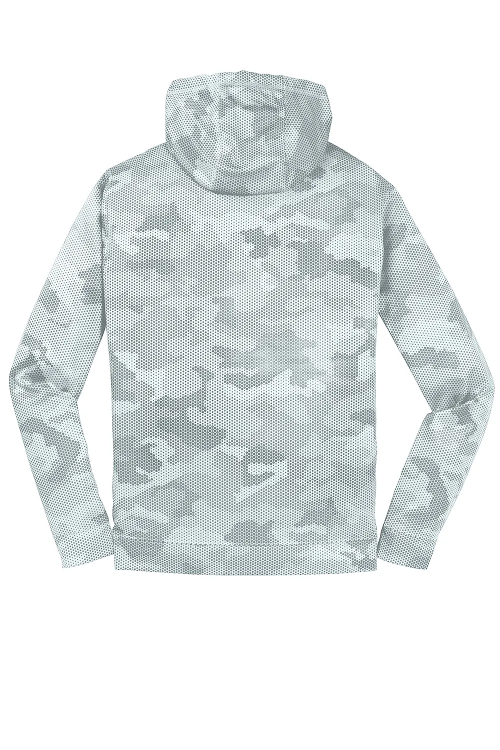 Sport-Tek Youth Sport-Wick CamoHex Moisture Wicking Fleece Hooded Sweatshirt Hoodie w/ Pouch Pocket - White