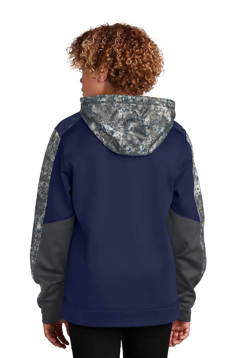 Sport-Tek Youth Sport-Wick Mineral Freeze Moisture Wicking Fleece Hooded Sweatshirt Hoodie w/ Pouch Pocket - True Navy Blue