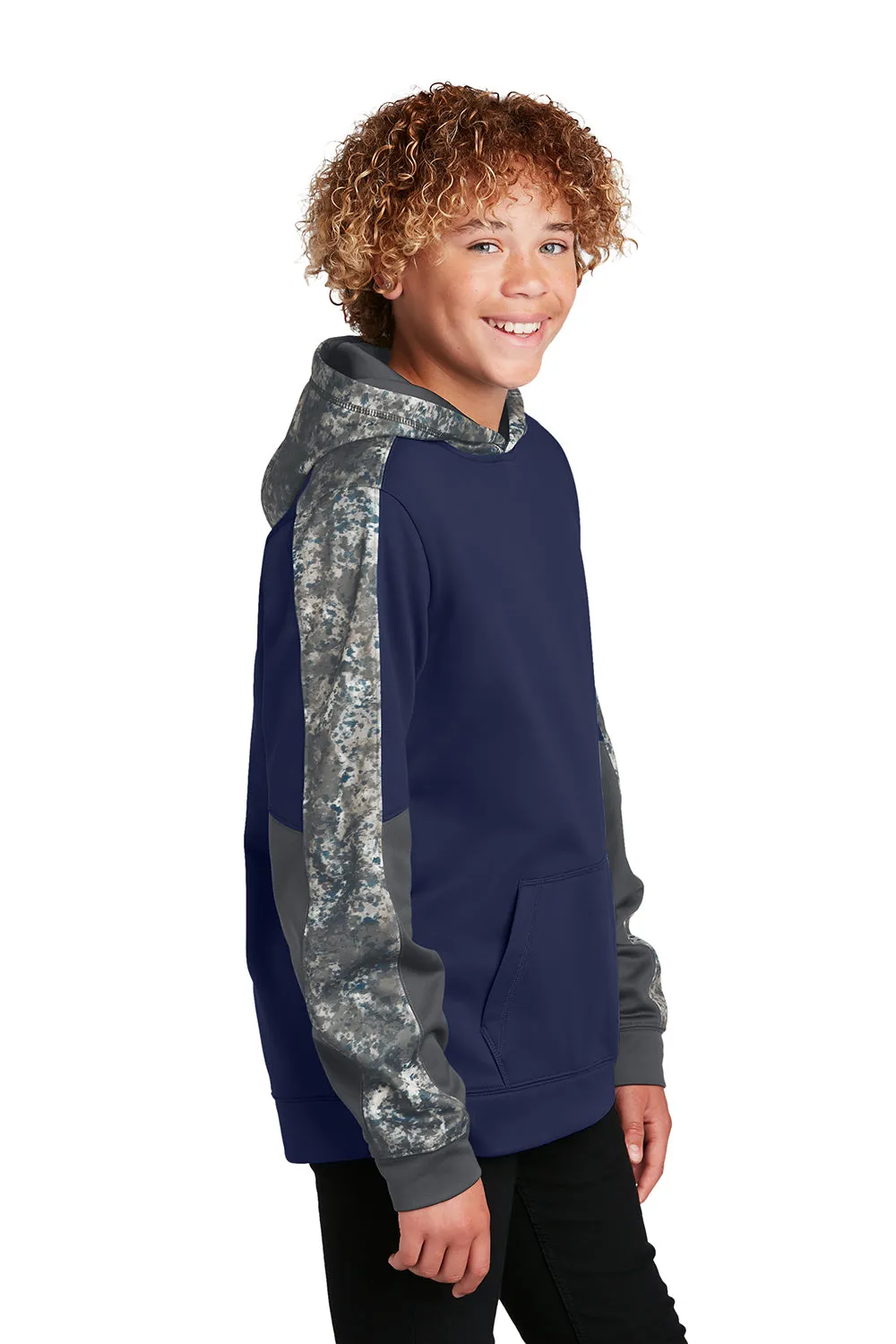 Sport-Tek Youth Sport-Wick Mineral Freeze Moisture Wicking Fleece Hooded Sweatshirt Hoodie w/ Pouch Pocket - True Navy Blue