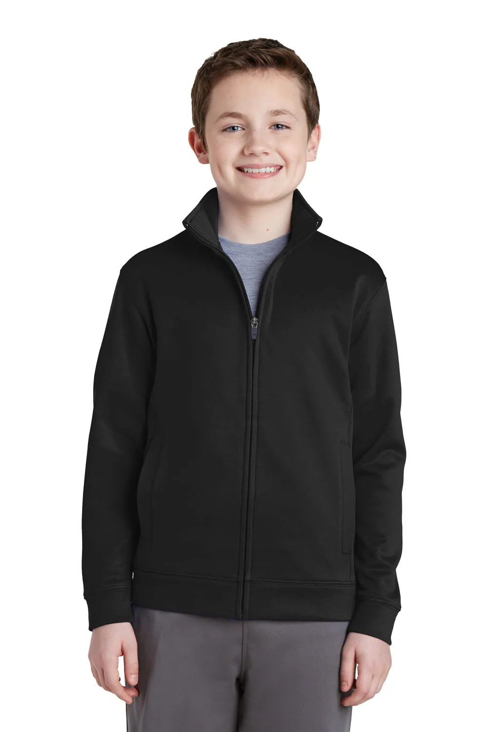 Sport-Tek Youth Sport-Wick Moisture Wicking Fleece Full Zip Sweatshirt w/ Pockets - Black