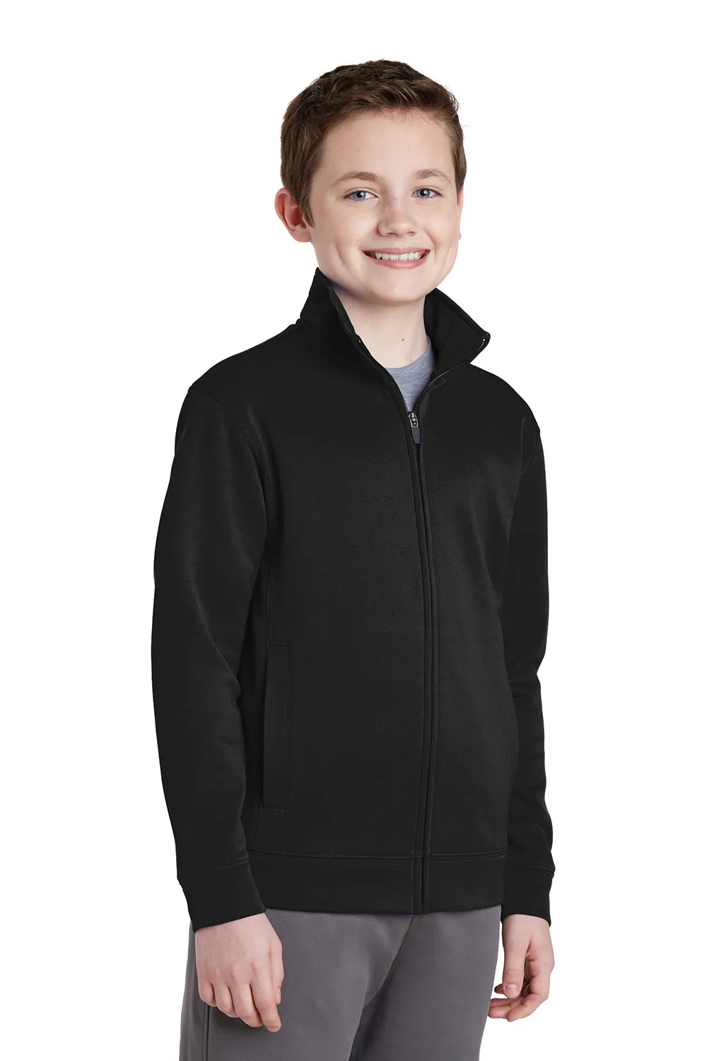 Sport-Tek Youth Sport-Wick Moisture Wicking Fleece Full Zip Sweatshirt w/ Pockets - Black