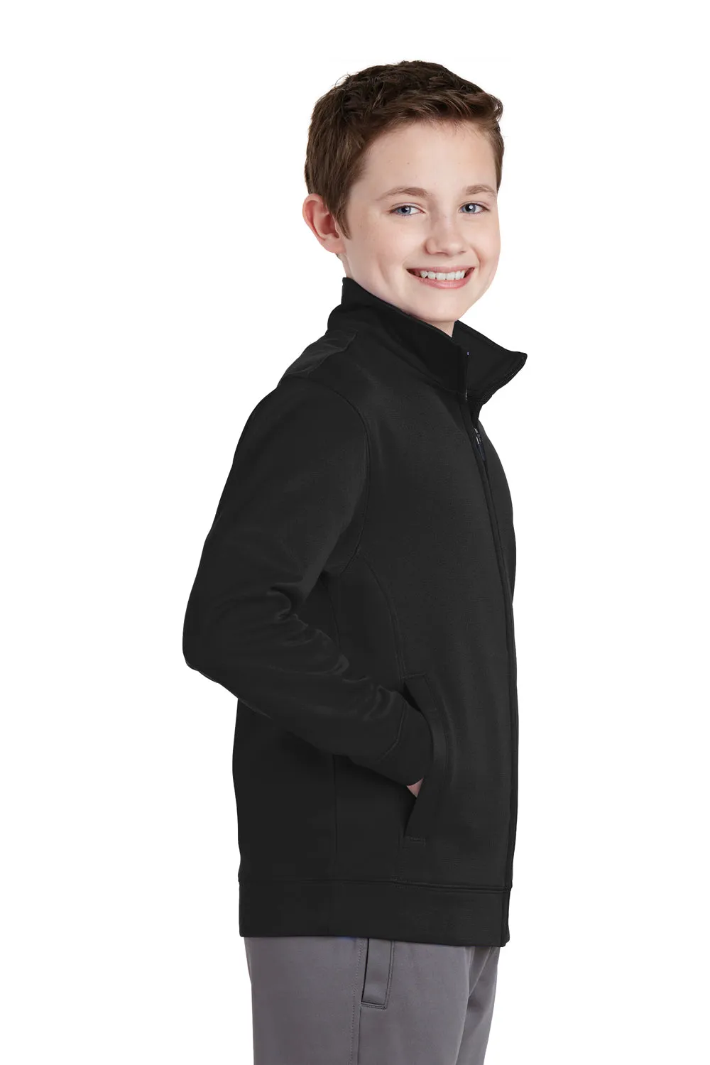Sport-Tek Youth Sport-Wick Moisture Wicking Fleece Full Zip Sweatshirt w/ Pockets - Black