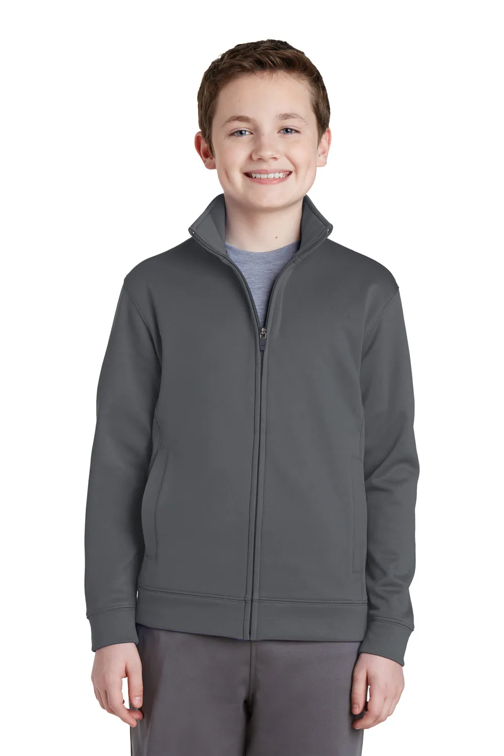 Sport-Tek Youth Sport-Wick Moisture Wicking Fleece Full Zip Sweatshirt w/ Pockets - Dark Smoke Grey Clothing Sport-Tek