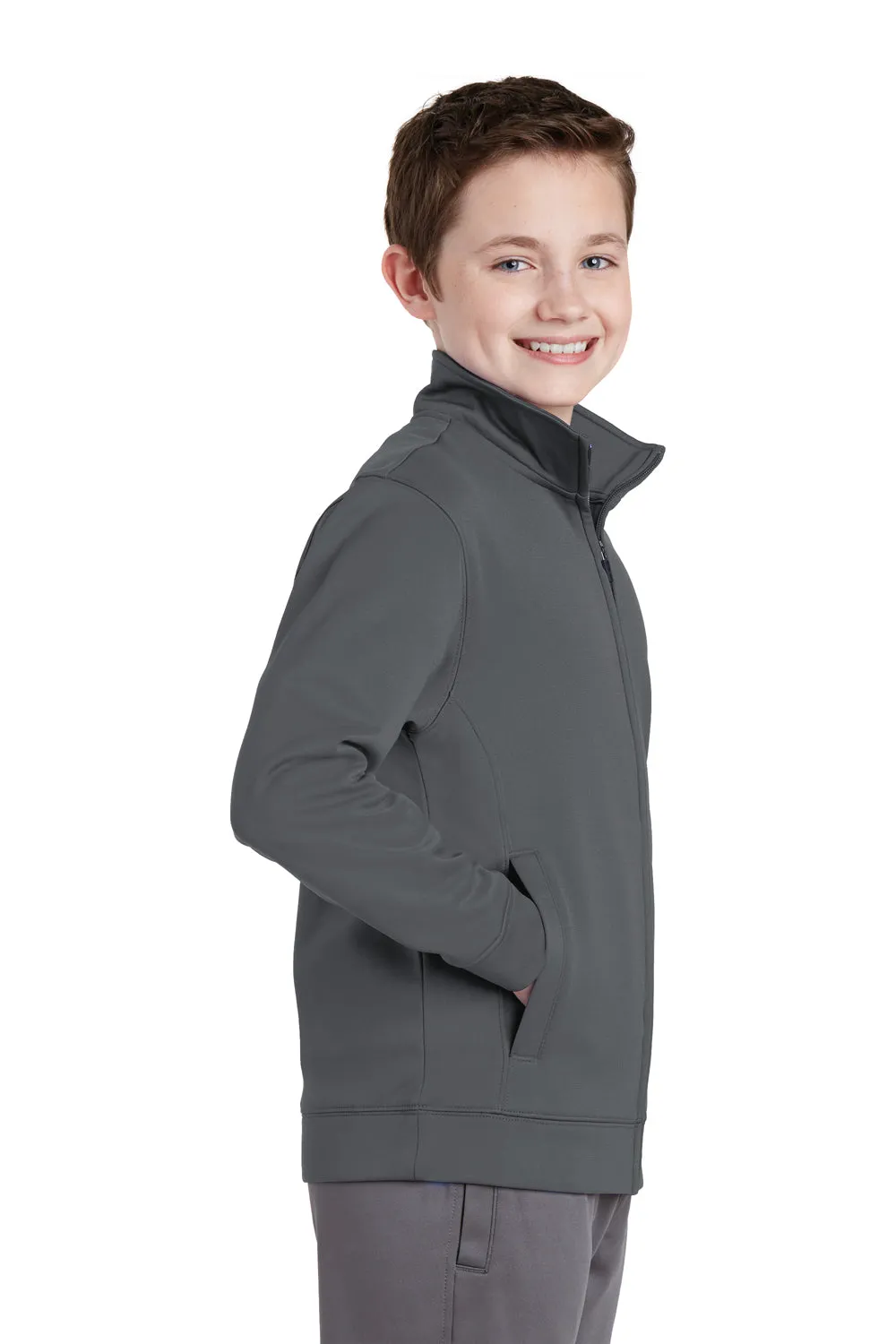 Sport-Tek Youth Sport-Wick Moisture Wicking Fleece Full Zip Sweatshirt w/ Pockets - Dark Smoke Grey Clothing Sport-Tek