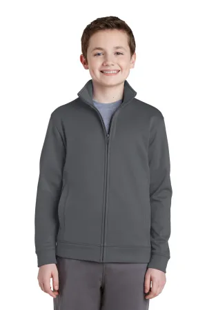 Sport-Tek Youth Sport-Wick Moisture Wicking Fleece Full Zip Sweatshirt w/ Pockets - Dark Smoke Grey Clothing Sport-Tek