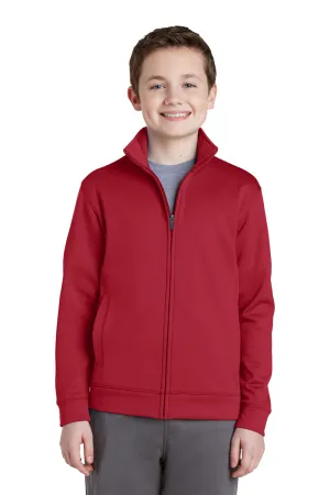 Sport-Tek Youth Sport-Wick Moisture Wicking Fleece Full Zip Sweatshirt w/ Pockets - Deep Red