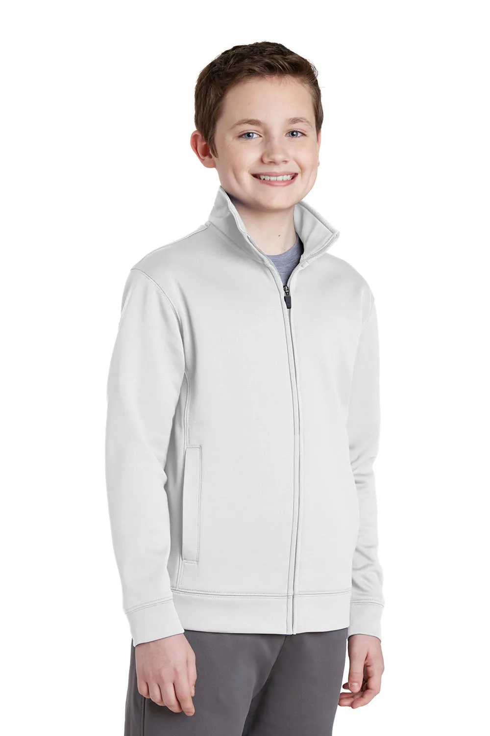 Sport-Tek Youth Sport-Wick Moisture Wicking Fleece Full Zip Sweatshirt w/ Pockets - White Clothing Sport-Tek