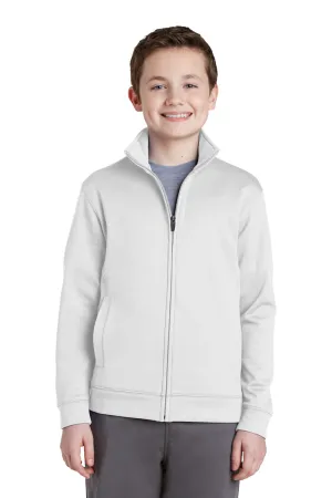 Sport-Tek Youth Sport-Wick Moisture Wicking Fleece Full Zip Sweatshirt w/ Pockets - White Clothing Sport-Tek
