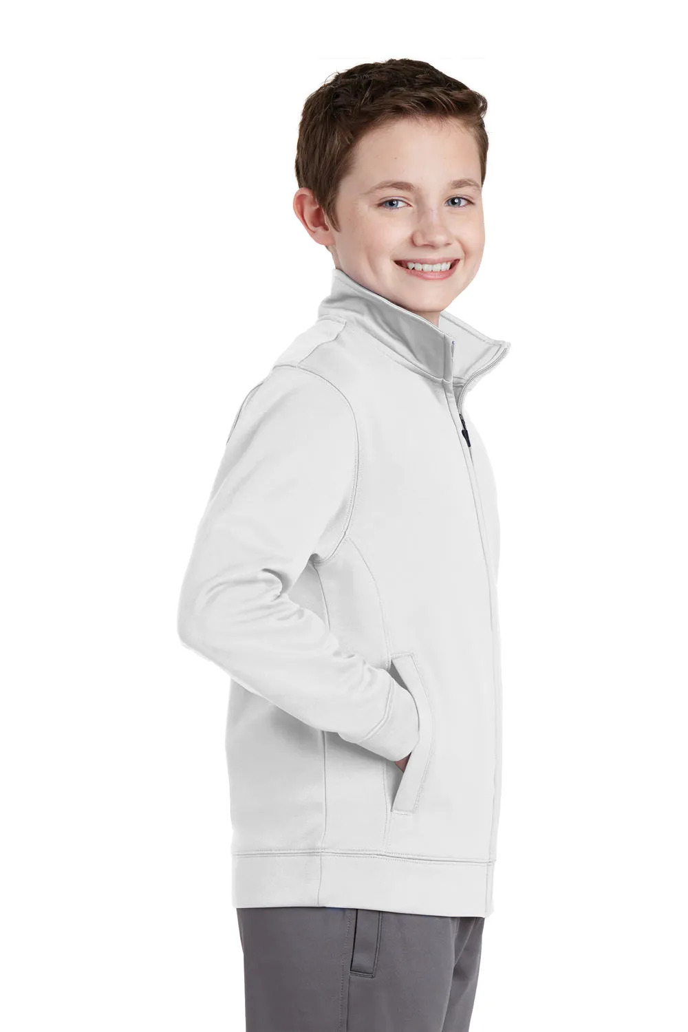 Sport-Tek Youth Sport-Wick Moisture Wicking Fleece Full Zip Sweatshirt w/ Pockets - White Clothing Sport-Tek