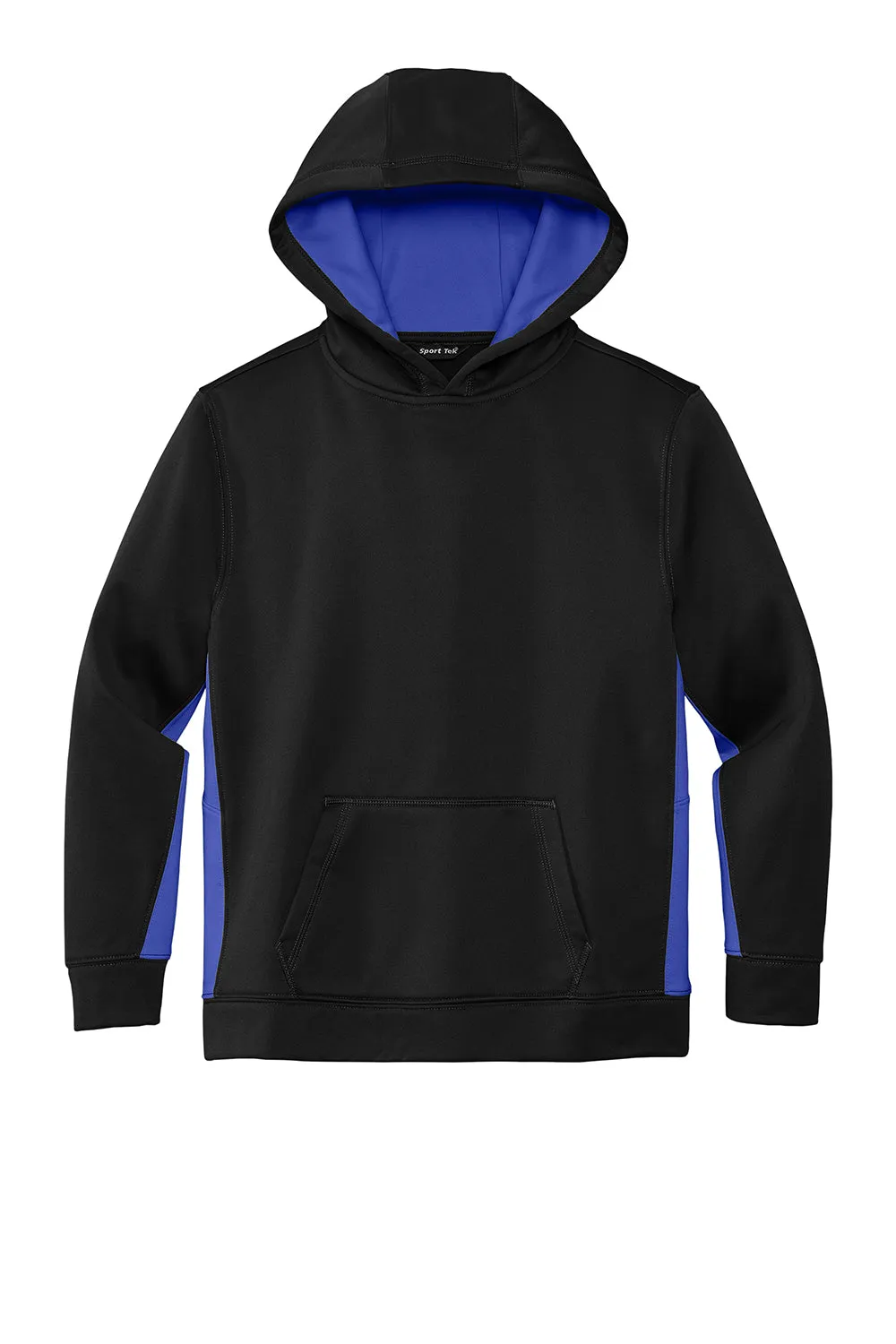 Sport-Tek Youth Sport-Wick Moisture Wicking Fleece Hooded Sweatshirt Hoodie w/ Pouch Pocket - Black/True Royal Blue