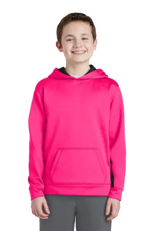 Sport-Tek Youth Sport-Wick Moisture Wicking Fleece Hooded Sweatshirt Hoodie w/ Pouch Pocket - Neon Pink/Black - Closeout Clothing Sport-Tek