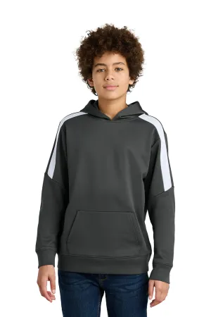 Sport-Tek Youth Sport-Wick Moisture Wicking United Fleece Hooded Sweatshirt Hoodie w/ Pouch Pocket - Iron Grey/White