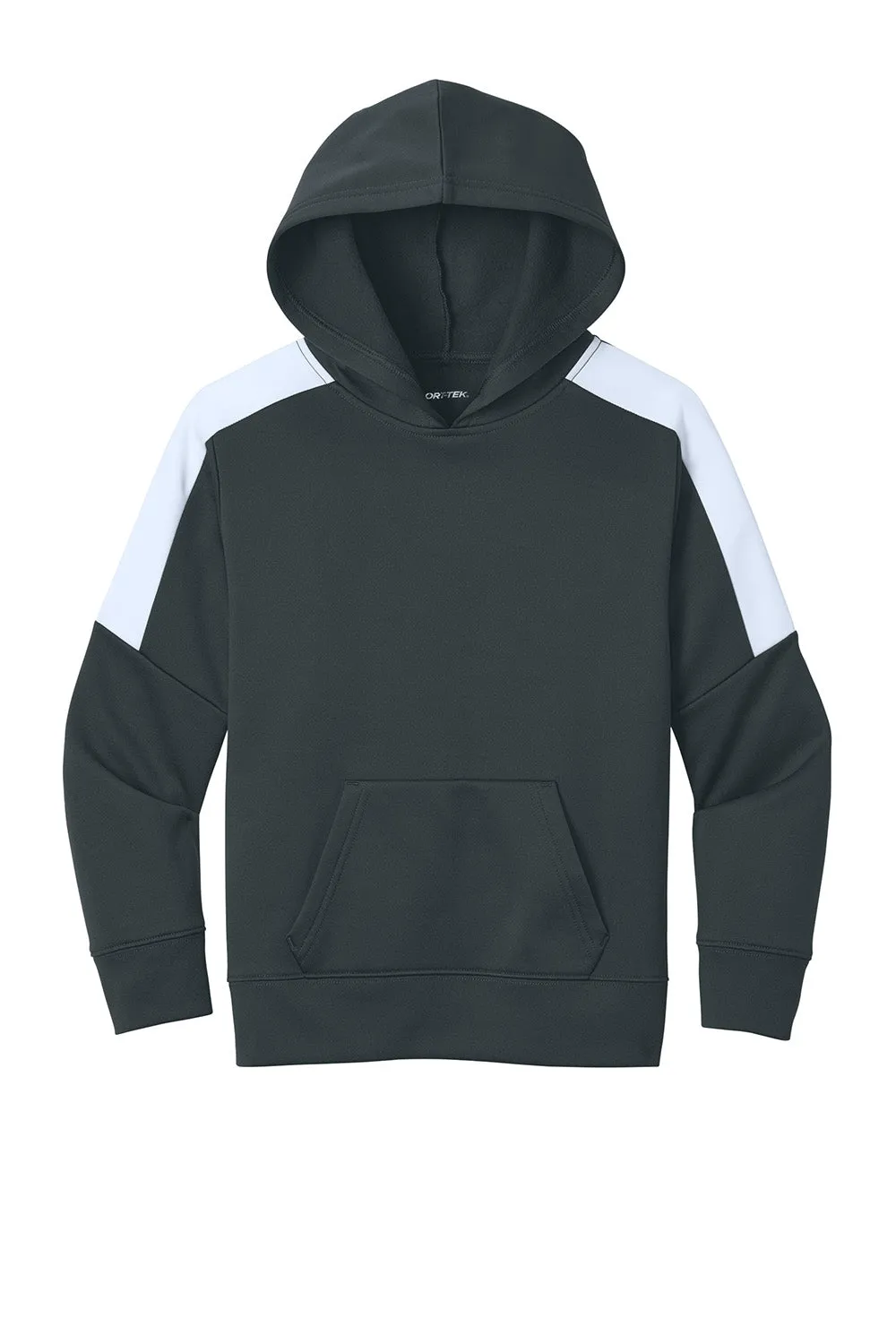 Sport-Tek Youth Sport-Wick Moisture Wicking United Fleece Hooded Sweatshirt Hoodie w/ Pouch Pocket - Iron Grey/White
