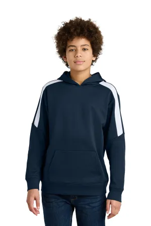 Sport-Tek Youth Sport-Wick Moisture Wicking United Fleece Hooded Sweatshirt Hoodie w/ Pouch Pocket - Navy Blue/White Clothing Sport-Tek